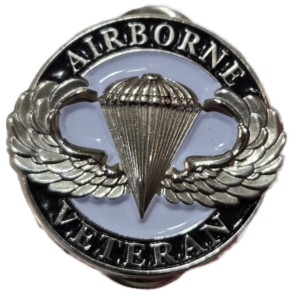 US‎ Army Airborne Veteran Lapel Pin 1999 EEInc P12019 Silver Tone Enamel 1 Inch